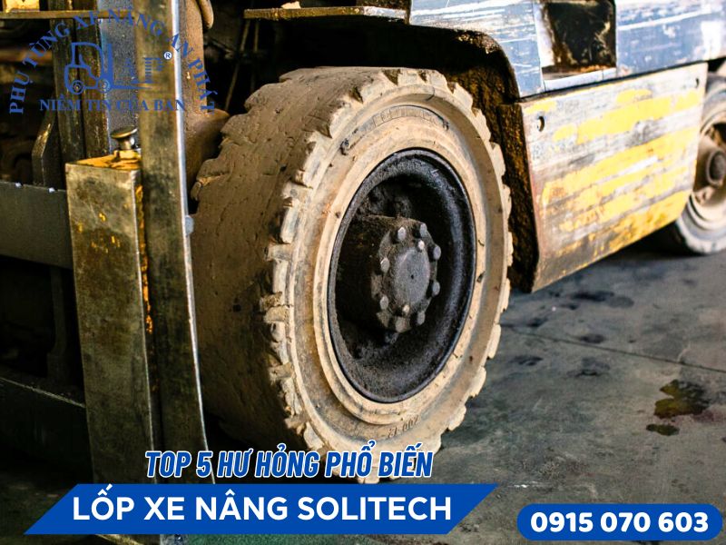 Cận cảnh lốp xe nâng Solitech hao mòn