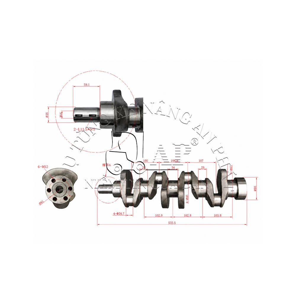 Trục khuỷu xe nâng Nissan H15, H20-II, K15, K21 N-12201-50K00 - Ảnh 2
